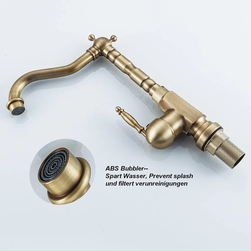 Wasserhahn Küche Antik, Küchenarmatur Retro 360°Drehbar, Spültischarmatur Hochdruck Vintage, Amatur