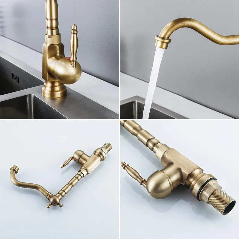 Wasserhahn Küche Antik, Küchenarmatur Retro 360°Drehbar, Spültischarmatur Hochdruck Vintage, Amatur