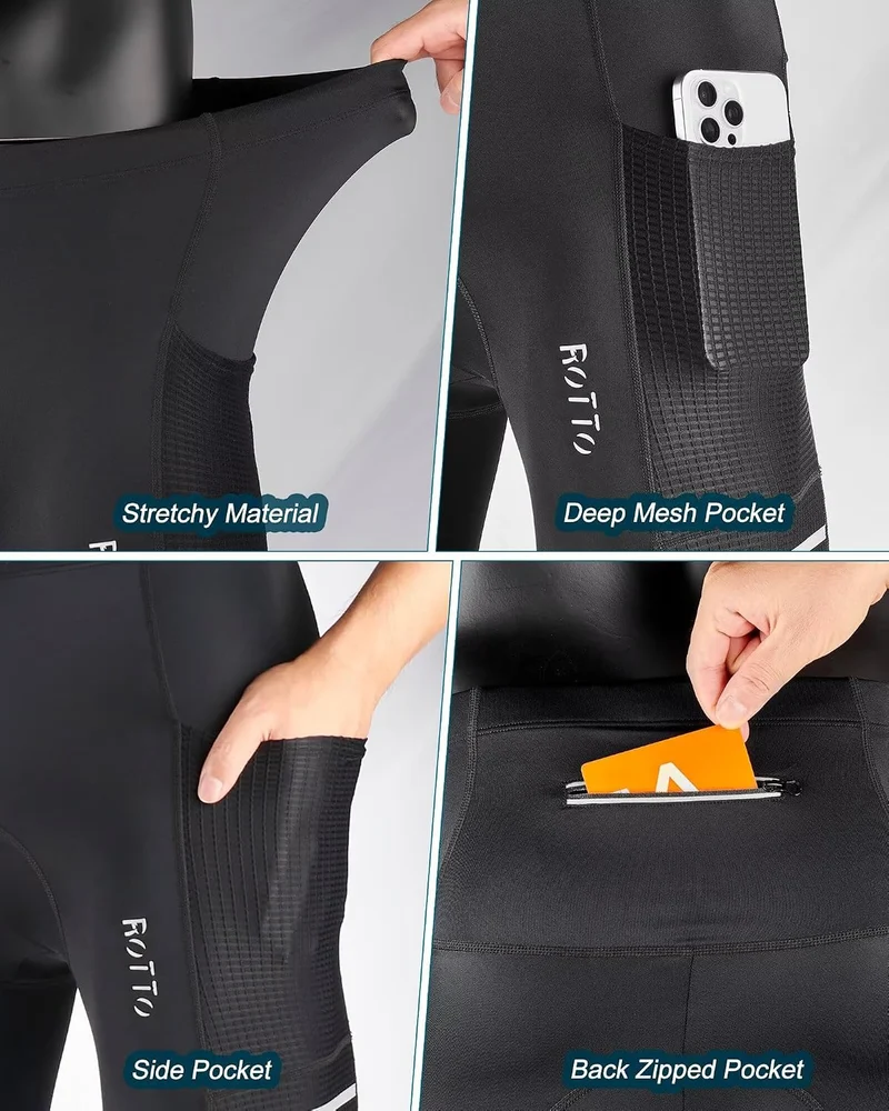 ROTTO Lange Radlerhose Herren Fahrradhose Gepolstert stossfeste Radhose Elastische Hosen Radfahren m