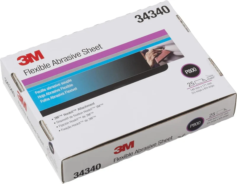 3M Hookit Flexible Schleifmittel 270J, 34340, P800, 14 x 17,3 cm, 25 Blatt pro Karton Number of item
