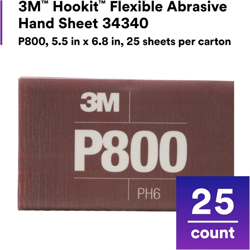 3M Hookit Flexible Schleifmittel 270J, 34340, P800, 14 x 17,3 cm, 25 Blatt pro Karton Number of item