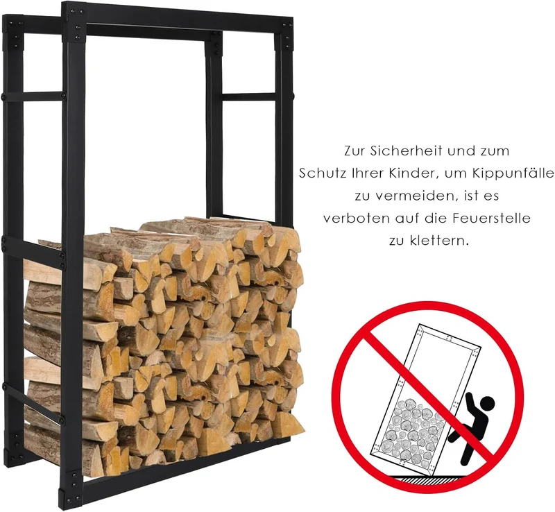 Kaminholzregal innen, 80x25x150CM Brennholzregal für innen aussen, Kaminholzständer metall, Holzstän