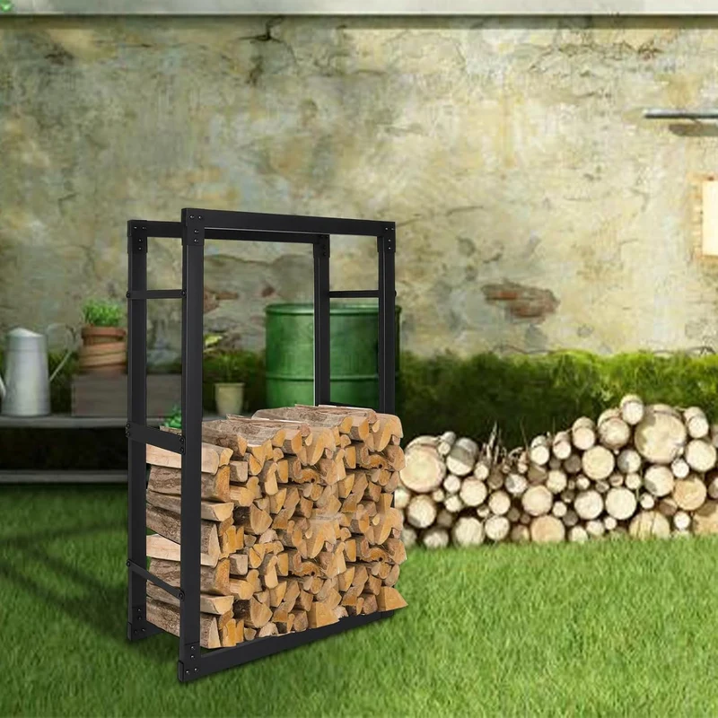 Kaminholzregal innen, 80x25x150CM Brennholzregal für innen aussen, Kaminholzständer metall, Holzstän