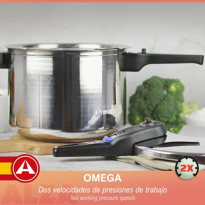 Alza Omega - Schnellkochtopf 6 Liter + Siebeinsatz, Edelstahl 18/10, Für Alle Herdarten Geeignet, In