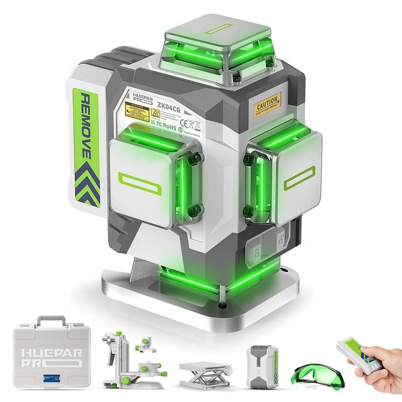 Huepar Pro Kreuzlinienlaser 4 * 360 Grad Selbstnivellierend Grün Laser Wasserwaage, Hochpräzises 4D
