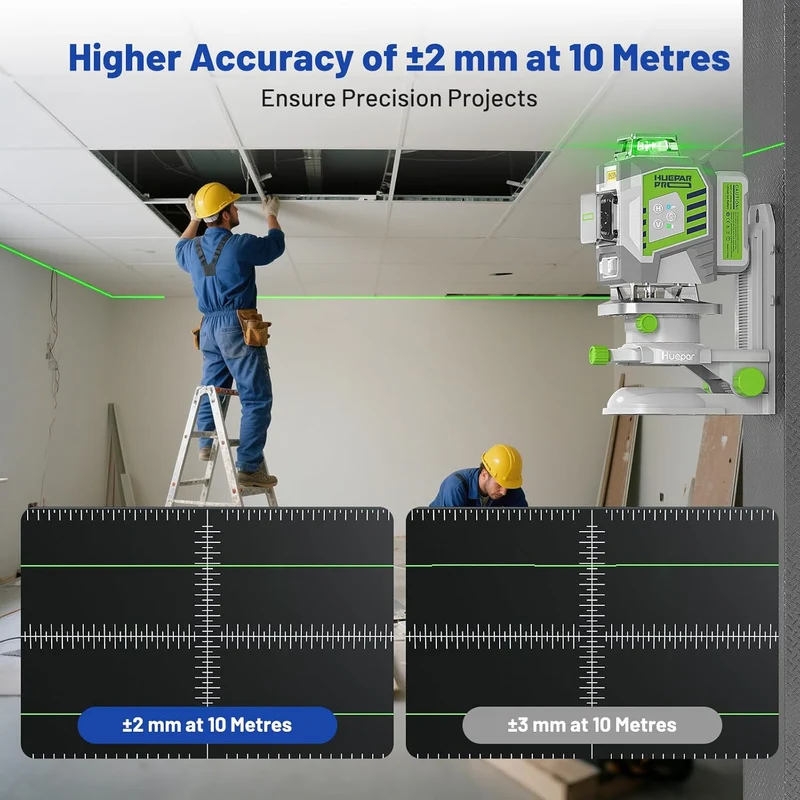 Huepar Pro Kreuzlinienlaser 4 * 360 Grad Selbstnivellierend Grün Laser Wasserwaage, Hochpräzises 4D