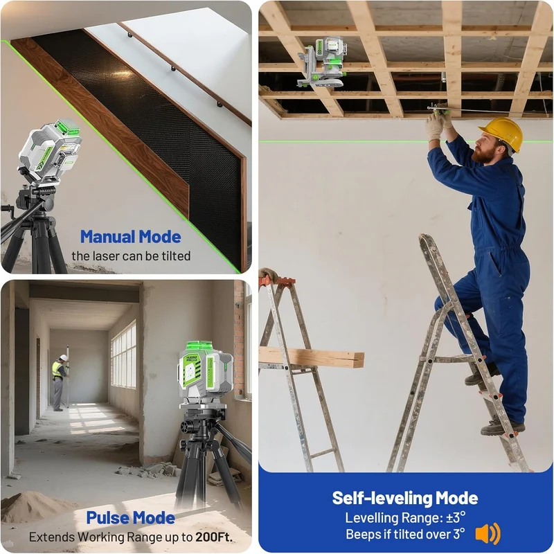 Huepar Pro Kreuzlinienlaser 4 * 360 Grad Selbstnivellierend Grün Laser Wasserwaage, Hochpräzises 4D