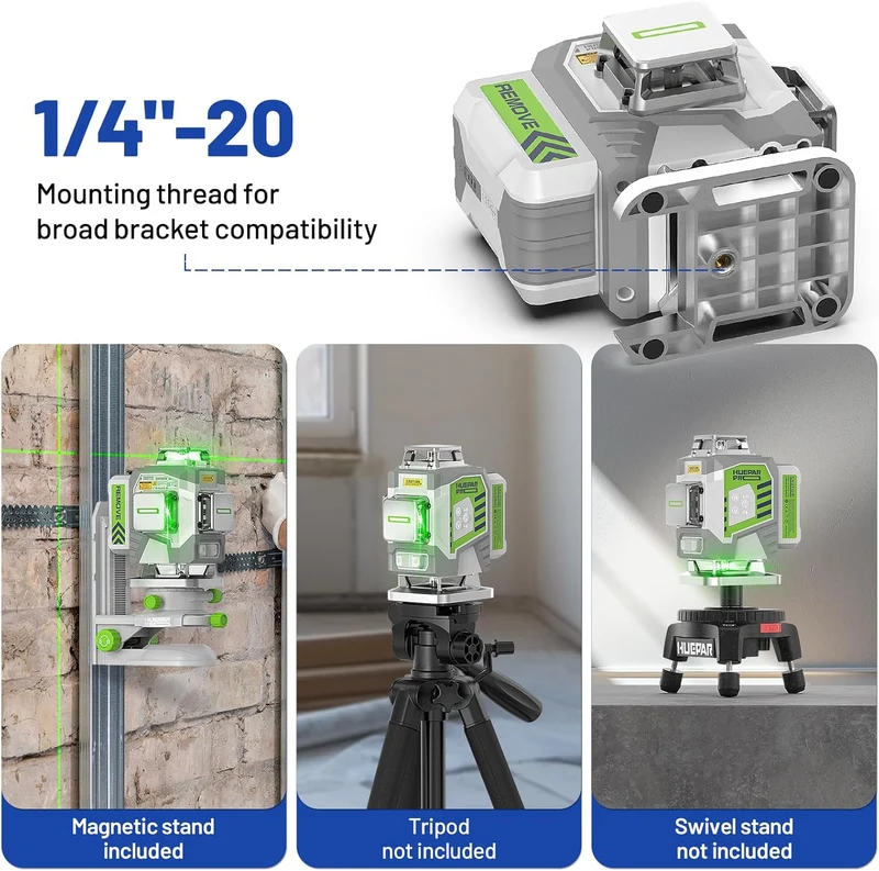 Huepar Pro Kreuzlinienlaser 4 * 360 Grad Selbstnivellierend Grün Laser Wasserwaage, Hochpräzises 4D