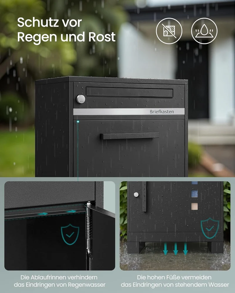 SONGMICS Paketbox, Paketbriefkasten, Briefkasten mit Paketfach, personalisiert, Paketkasten XXL, für