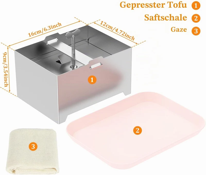 Tofupresse Edelstahl 500g/1000g Paneer Maker Druckregulierung mit 1 Schale 1 Käsetuch für Hausgemach