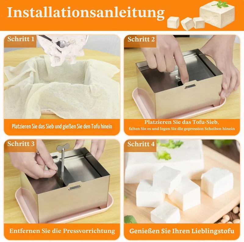 Tofupresse Edelstahl 500g/1000g Paneer Maker Druckregulierung mit 1 Schale 1 Käsetuch für Hausgemach
