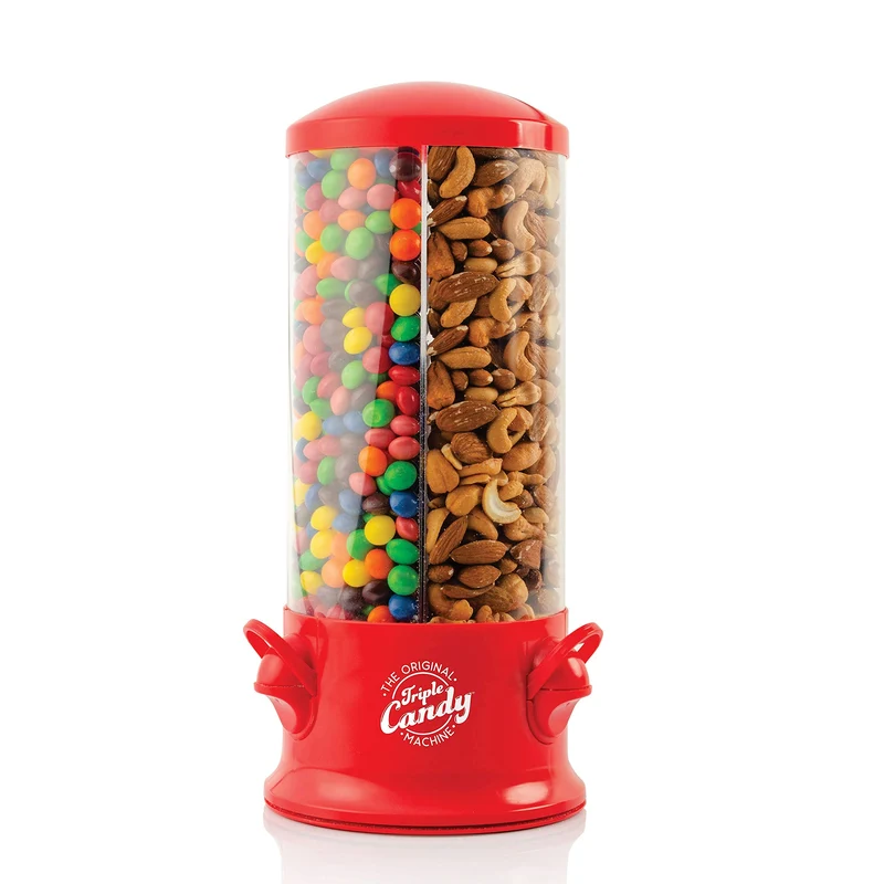 Handy Gourmet The Original Triple Candy Machine Süssigkeiten- und Nussspender, 360 Grad, Rot, 3 Fäch