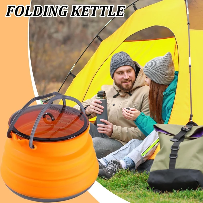 Silikon-Camping-Kochtopf, faltbare Silikon-Kaffeekanne, 16,3 x 16,3 x 4,9 cm, grosses Fassungsvermög