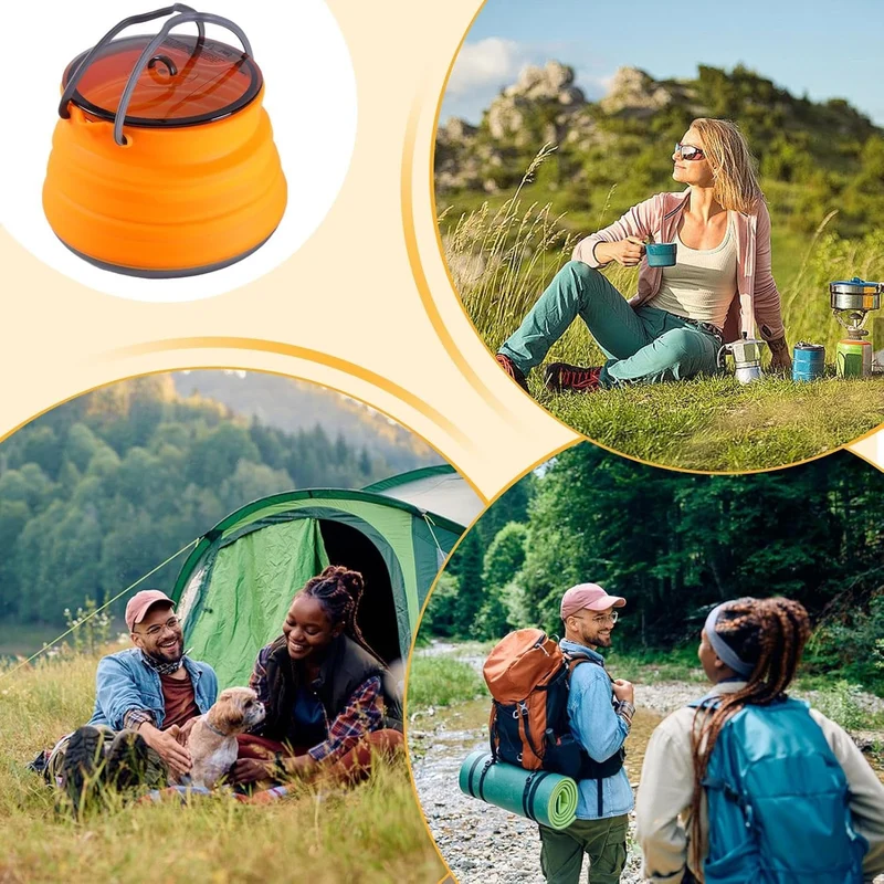 Silikon-Camping-Kochtopf, faltbare Silikon-Kaffeekanne, 16,3 x 16,3 x 4,9 cm, grosses Fassungsvermög