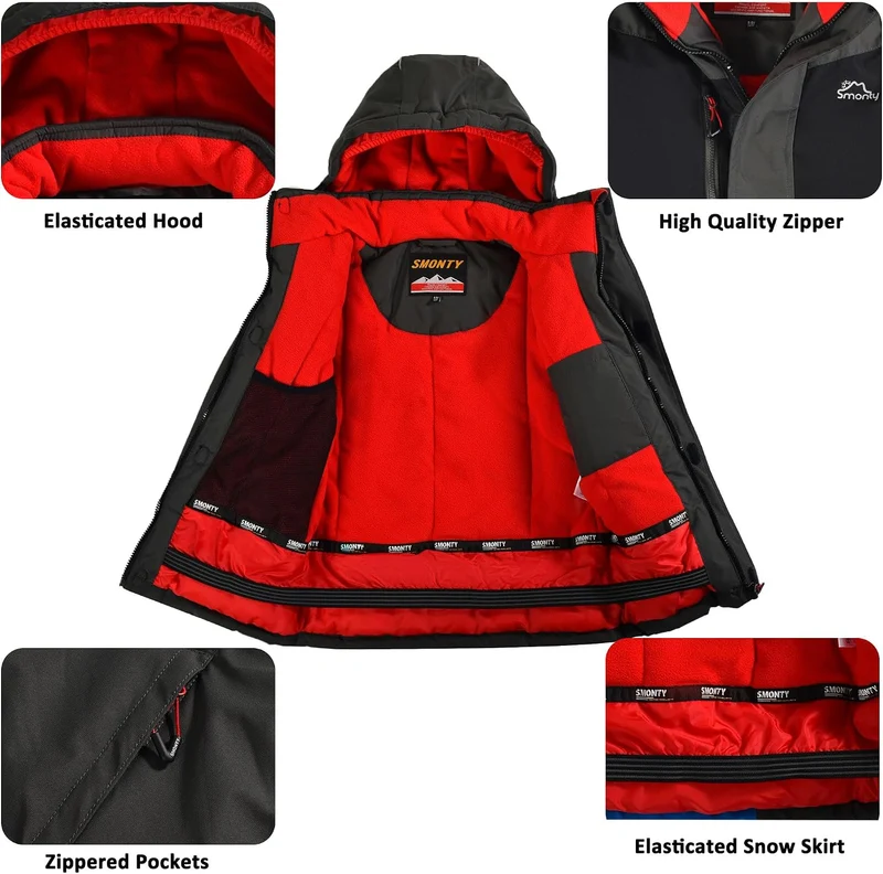Kinder Schneeanzug für Jungen, Winter-Skijacke & Hose, Set Kapuzenriemen, Winddicht, Wasserdicht, Wa