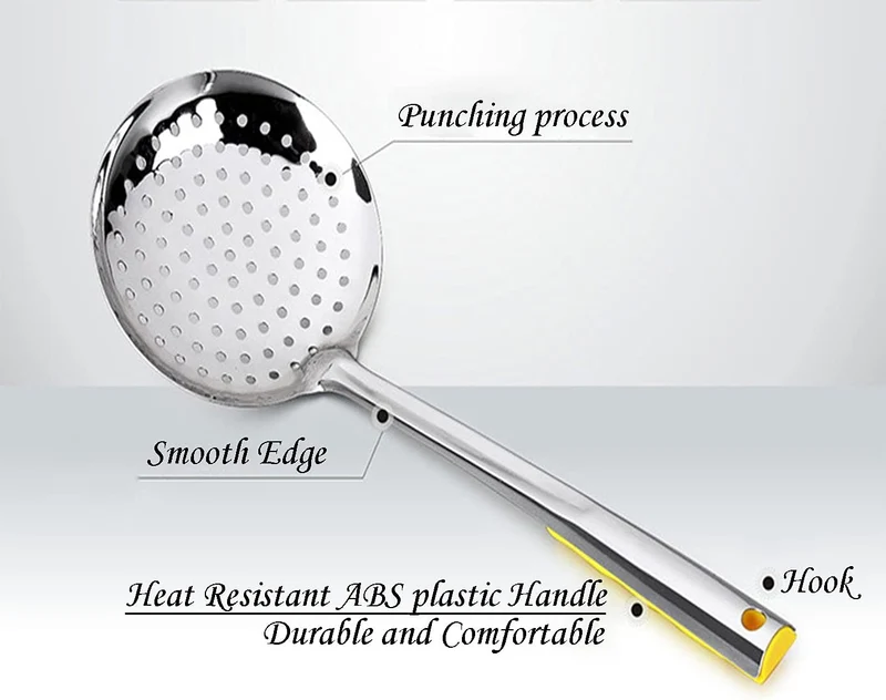 TENTA KITCHEN Dia 12CM Stainless Steel Skimmer/Slotted Spoon/Strainer Ladle with ABS Plastic Heat Re