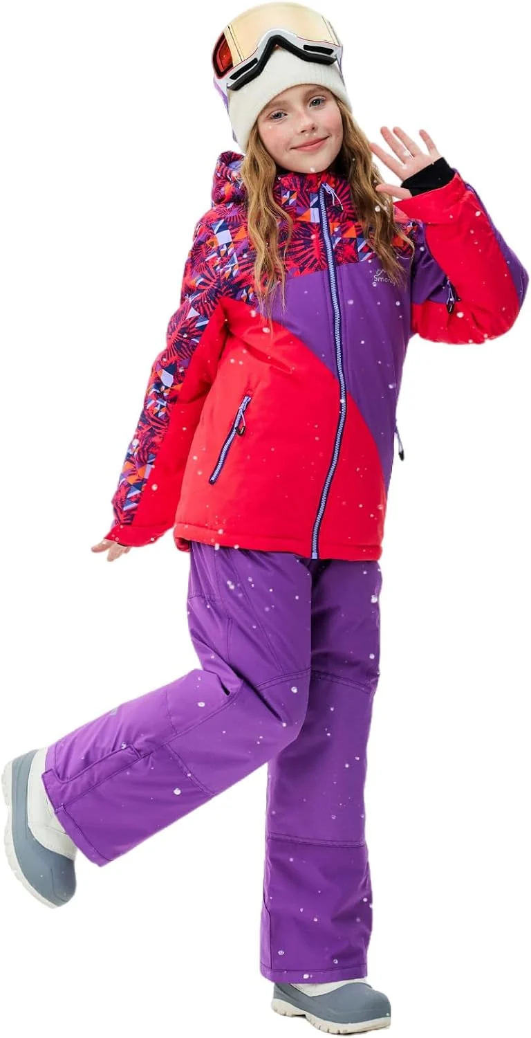 Kinder Schneeanzug für Mädchen Winter Skijacke & Hose Set Kapuzenträger Set Winddicht Wasserdicht Wa