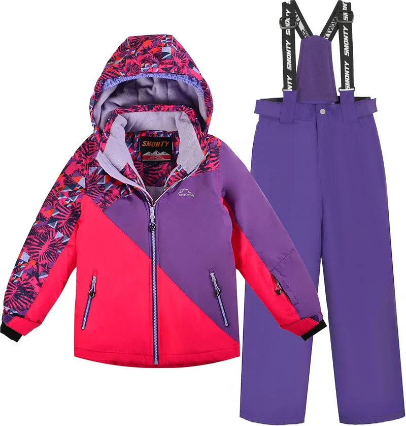 Kinder Schneeanzug für Mädchen Winter Skijacke & Hose Set Kapuzenträger Set Winddicht Wasserdicht Wa