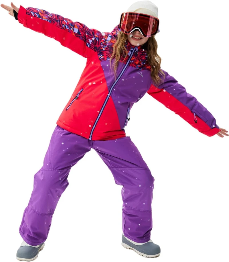 Kinder Schneeanzug für Mädchen Winter Skijacke & Hose Set Kapuzenträger Set Winddicht Wasserdicht Wa