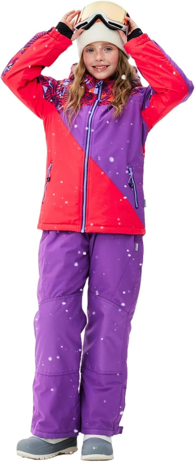 Kinder Schneeanzug für Mädchen Winter Skijacke & Hose Set Kapuzenträger Set Winddicht Wasserdicht Wa
