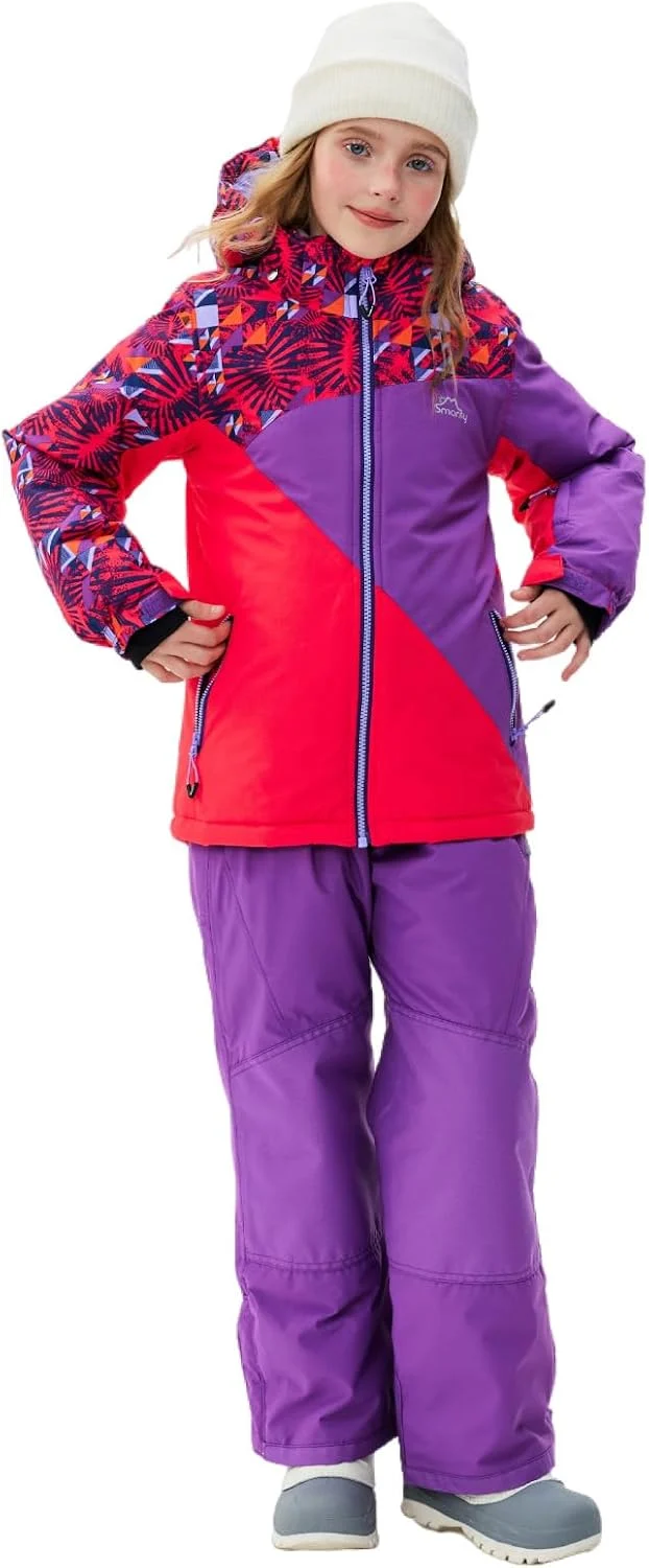 Kinder Schneeanzug für Mädchen Winter Skijacke & Hose Set Kapuzenträger Set Winddicht Wasserdicht Wa