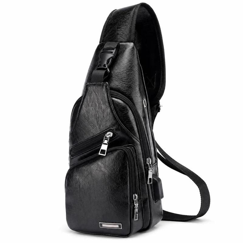 VARLIVOO Herren Sling Bag mit USB Port Brusttasche für Herren Schultertasche Fitness Radfahren Hikin