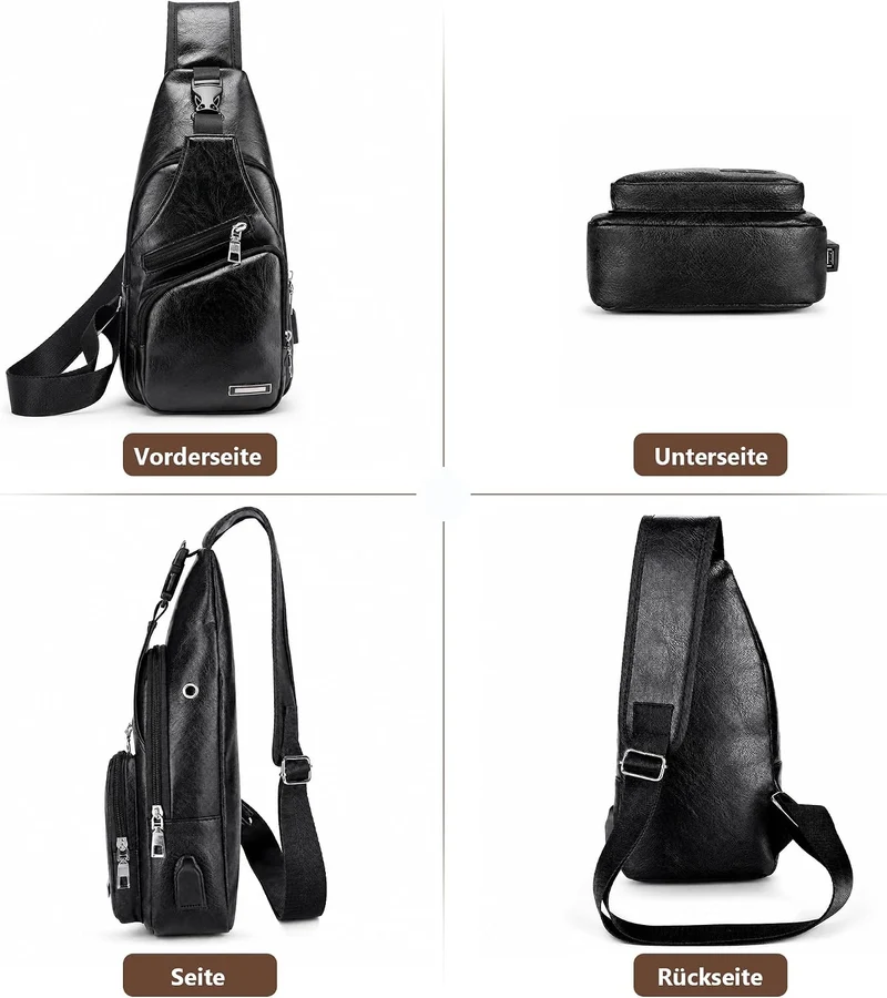 VARLIVOO Herren Sling Bag mit USB Port Brusttasche für Herren Schultertasche Fitness Radfahren Hikin