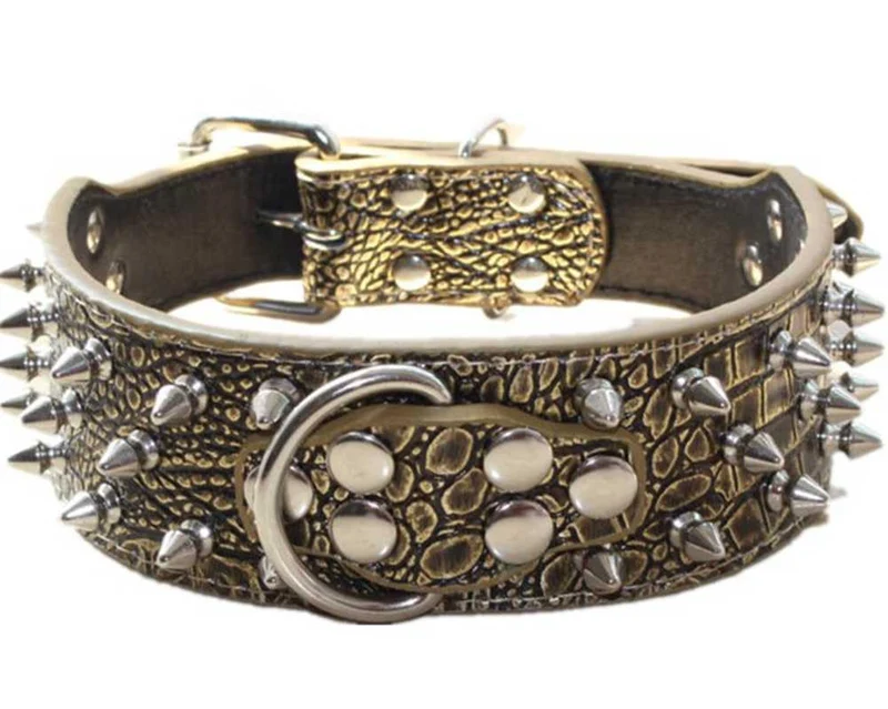haoyueer Hundehalsband, Leder, mit Stacheln, Nieten, 5,1 cm breit, stilvolles Leder-Hundehalsband fü