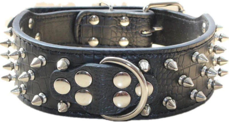 haoyueer Hundehalsband, Leder, mit Stacheln, Nieten, 5,1 cm breit, stilvolles Leder-Hundehalsband fü