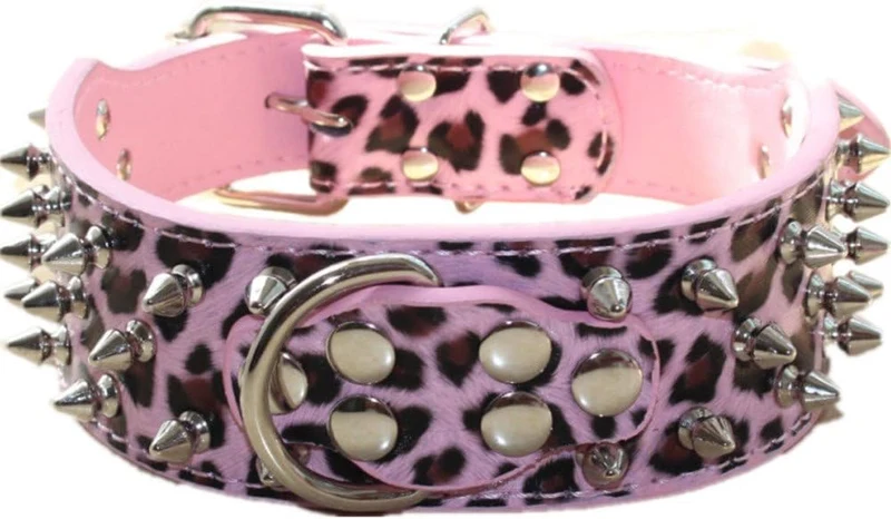 haoyueer Hundehalsband, Leder, mit Stacheln, Nieten, 5,1 cm breit, stilvolles Leder-Hundehalsband fü