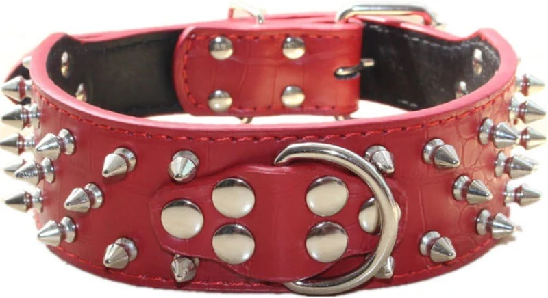 haoyueer Hundehalsband, Leder, mit Stacheln, Nieten, 5,1 cm breit, stilvolles Leder-Hundehalsband fü