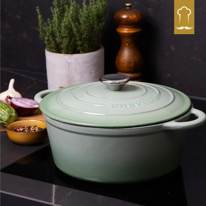 Chefarone Gusseisen Topf 26 cm 4,7 L emailliert - Schmortopf mit Deckel Induktion - Gusseisen Bräter