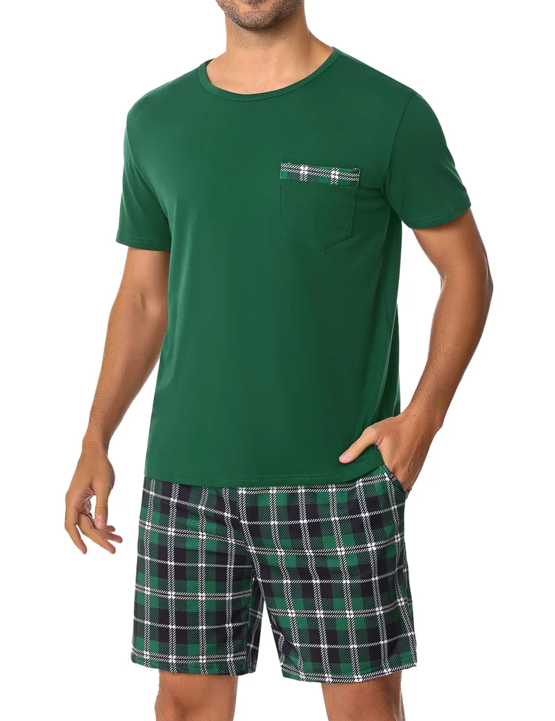 Leversic Schlafanzug Herren Kurz aus Baumwolle mit Kontraststreifen Design, Sommer Pyjama Set Oberte
