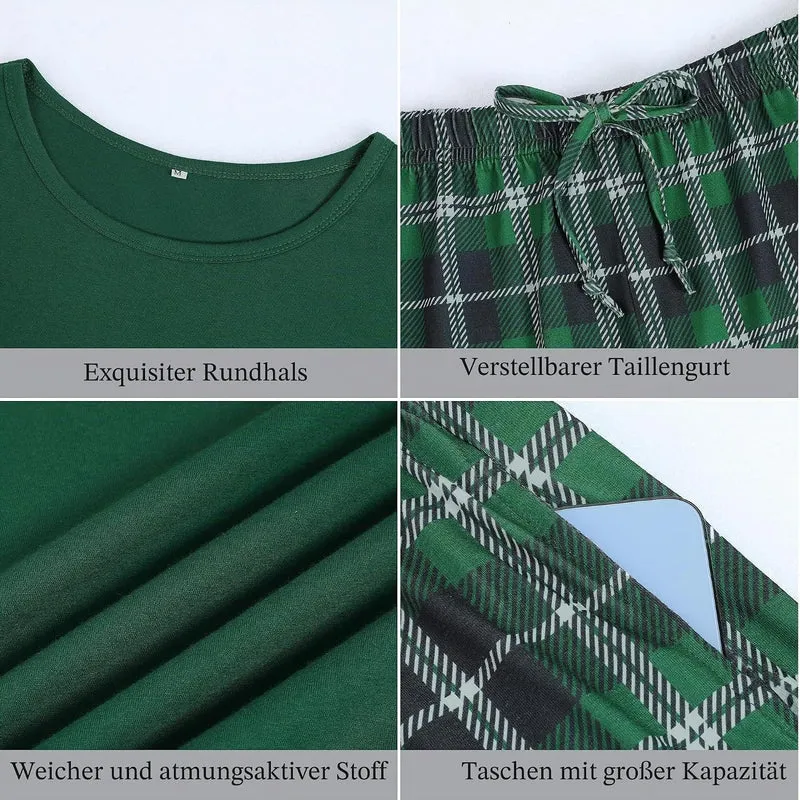 Leversic Schlafanzug Herren Kurz aus Baumwolle mit Kontraststreifen Design, Sommer Pyjama Set Oberte