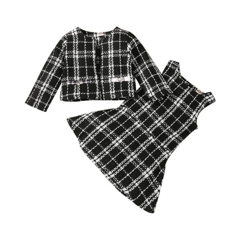 Generisch Kleinkind Kinder Baby Mädchen Ärmellos Patchwork Kariert Prinzessin Kleid Fleece Langarm M