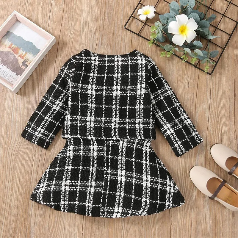 Generisch Kleinkind Kinder Baby Mädchen Ärmellos Patchwork Kariert Prinzessin Kleid Fleece Langarm M