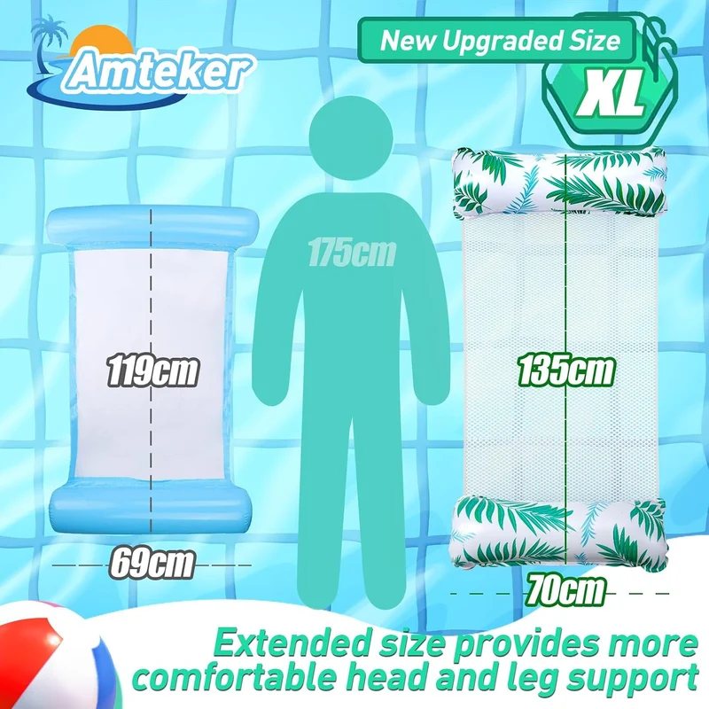 Luftmatratze Pool XL, 2 Stück Wasserhängematte Erwachsene, 4 in 1 Luftmatratze Wasser Pool Zubehör S