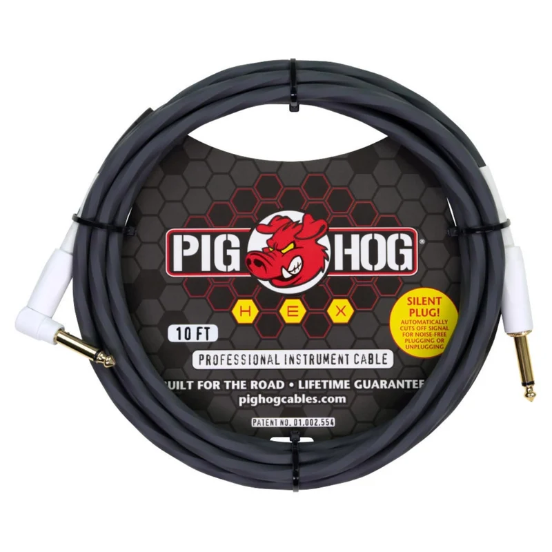 Pig Hog PHSH10GRR Hex Series Silent Kabel, Grau, 3 m 3M Winkel Grey, 3M Winkel Grey