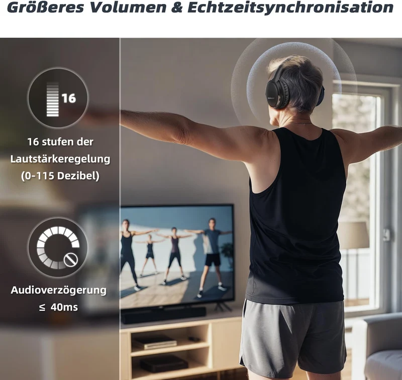 Holdsound Funkkopfhörer für Fernseher, Kabellose TV-Kopfhörer für Senioren mit Tragbarem USB-Sender,
