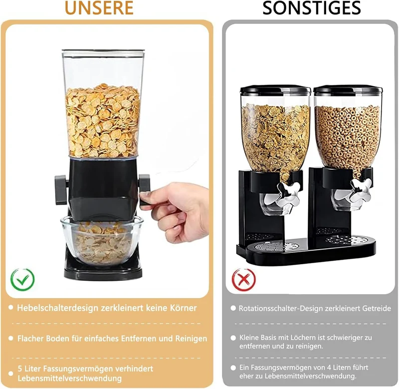 Müslispender, Lebensmittelspender 3.2 L Cereal Dispenser & Cornflakes Spender Zerkleinert Keine Cere