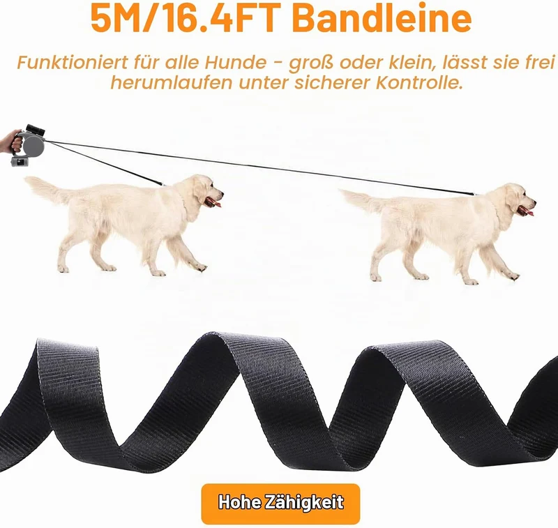 Hundeleine mit Taschenlampe für Nachtsicherheit | 4.5m Einhand-Rollleine mit Leckerli-Tasche & Siche