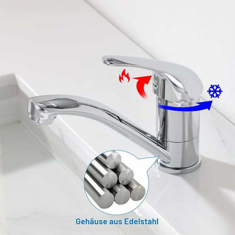 Wasserhahn Bad Klein Waschtischarmatur, Waschbecken Armaturen 360° Drehbar, Armatur Badezimmer Einhe