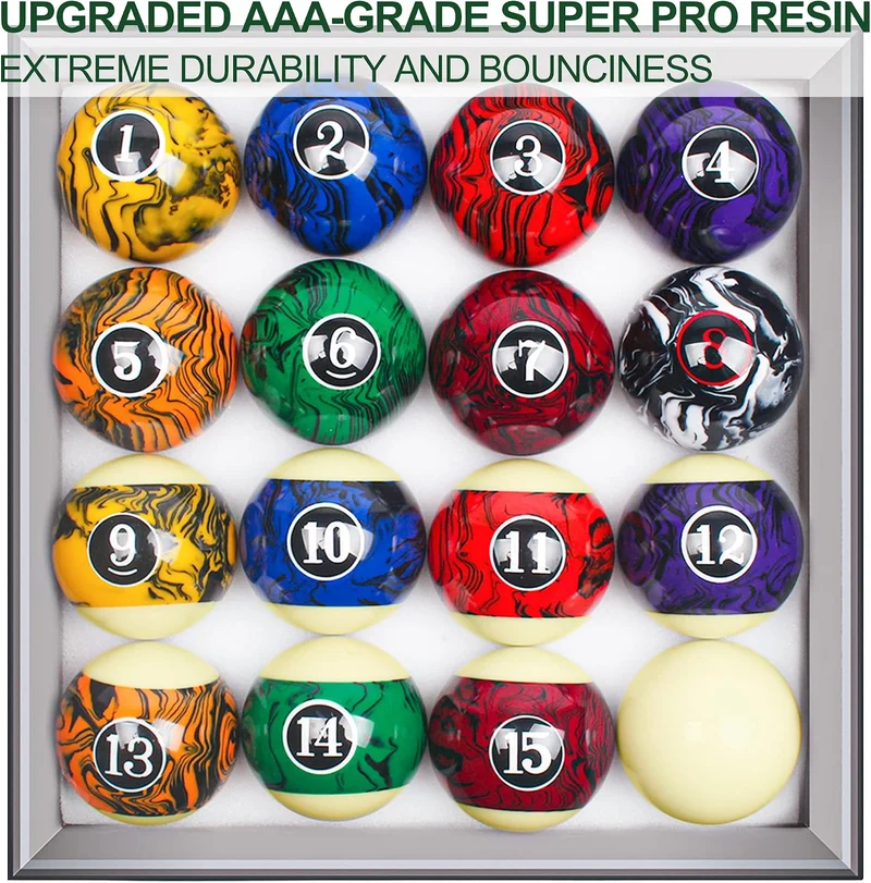 Billiard Balls Set Pool Table Balls Marble-Swirl & Classic Style 16 Ball Set Turnier Dark Marble, Tu