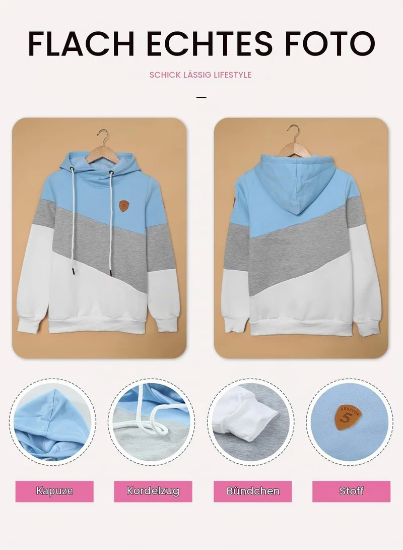 Dokotoo Damen Kapuzenpullover Stehkragen Hoodie Pullover Farbblock Sweatshirt Langarmshirt Oberteile