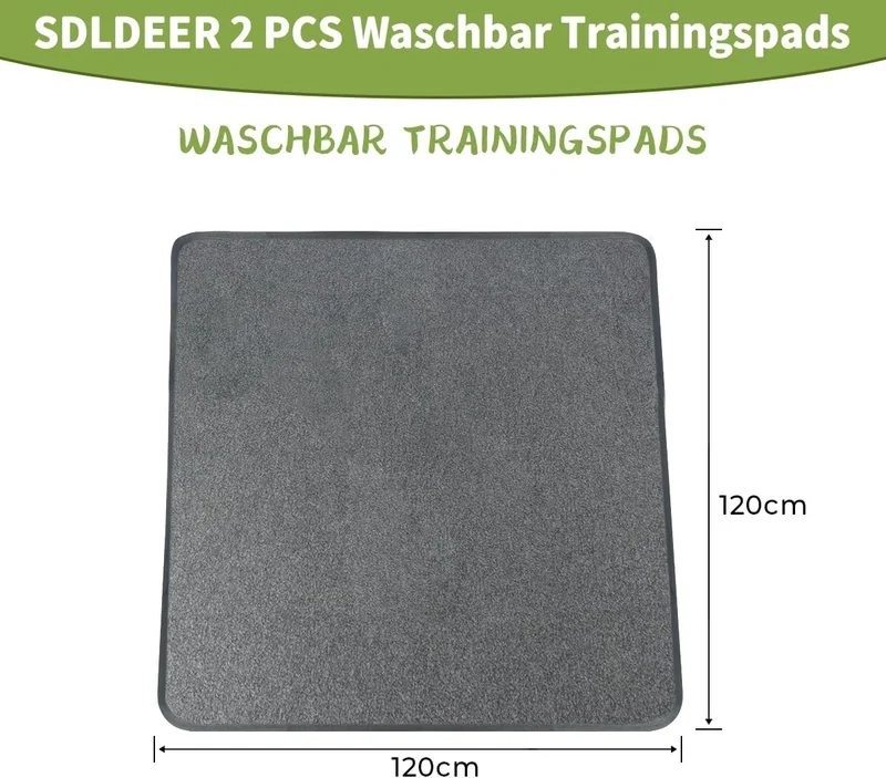 Waschbar Trainingspads für Hunde, 2 Stück 122cm x 122cm Wiederverwendbare Hundetrainingspads, rutsch