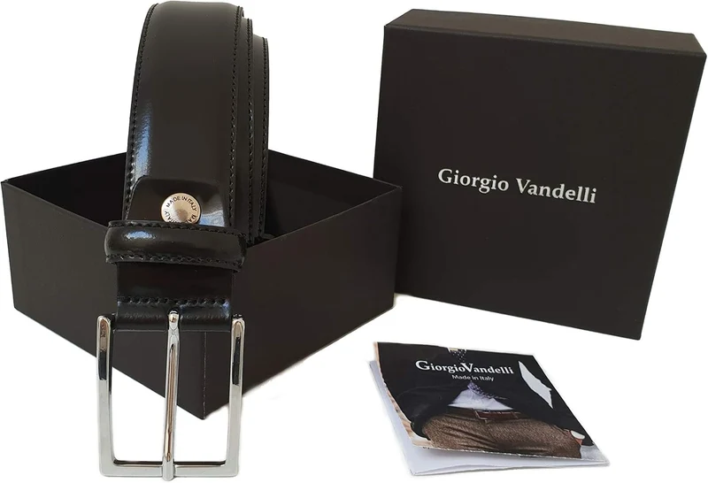Herren-Gürtel aus echtem Leder, schwarz, glänzend, hergestellt in Italien, 35 mm, 105cm Waistline -
