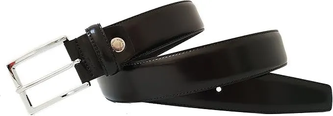 Herren-Gürtel aus echtem Leder, schwarz, glänzend, hergestellt in Italien, 35 mm, 105cm Waistline -