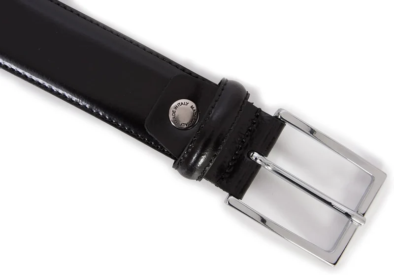 Herren-Gürtel aus echtem Leder, schwarz, glänzend, hergestellt in Italien, 35 mm, 105cm Waistline -