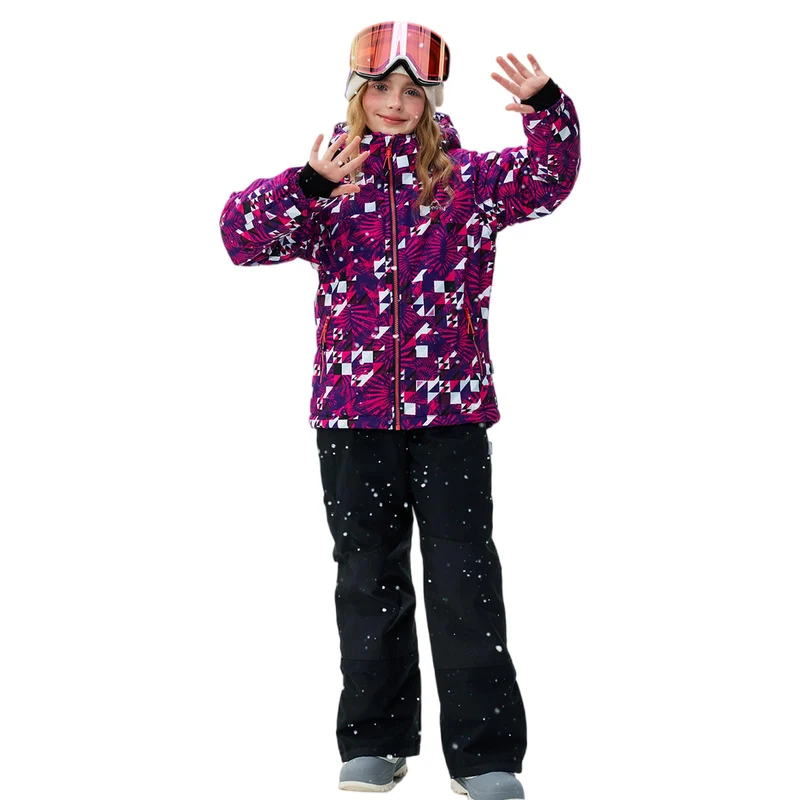 Kinder Schneeanzug für Mädchen Winter Skijacke & Hose Set Kapuzenträger Set Winddicht Wasserdicht Wa