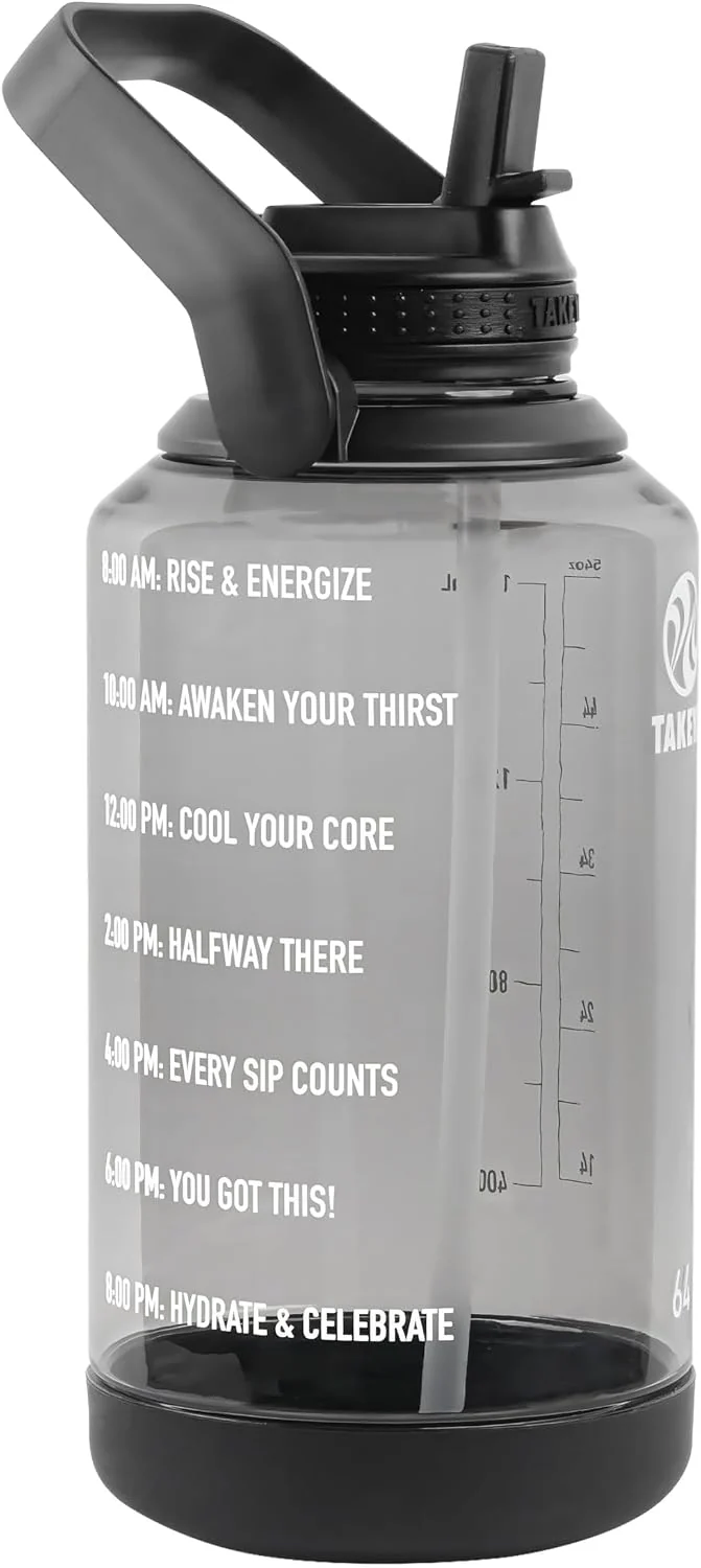 Takeya Hochwertige motivierende Wasserflasche mit Strohhalmdeckel, Times to Drink, BPA-freier Tritan